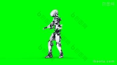 有趣的<strong>机器人</strong>在跳舞。现实的运动和思考。4k 绿色屏幕素材.